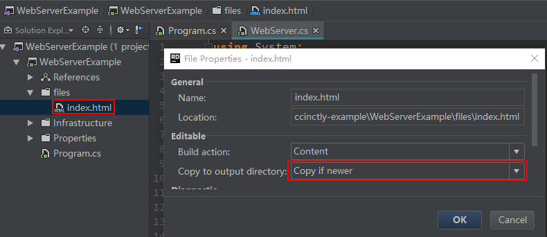 Copy html file to bin directory
