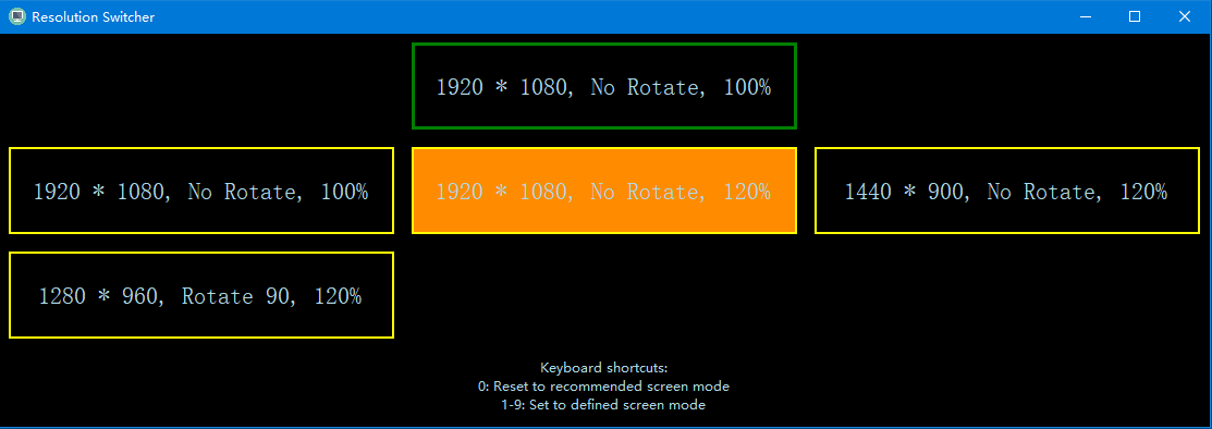 Main Screen of Resolution Switcher